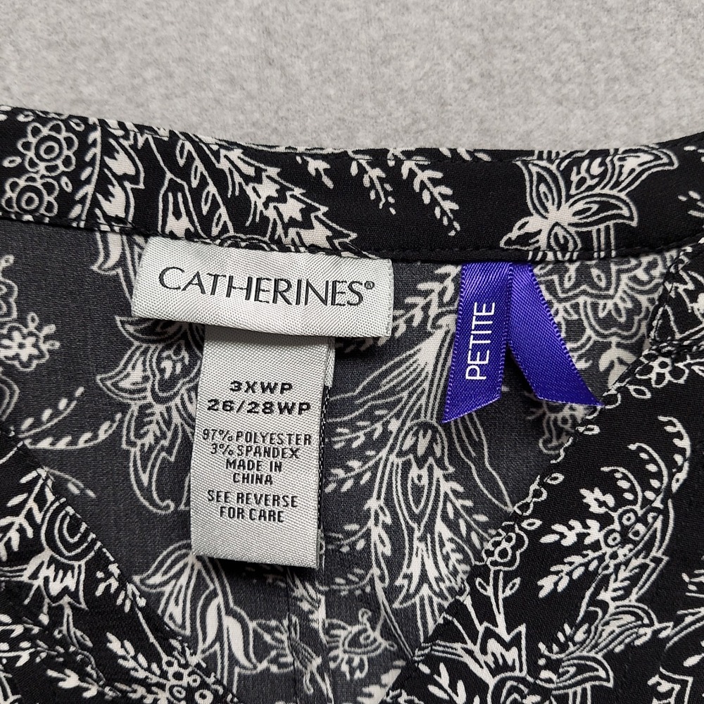 Catherines Button Womens Plus 3X WP Black White 3/4 Roll Tab Floral Tunic Boho - Picture 4 of 11
